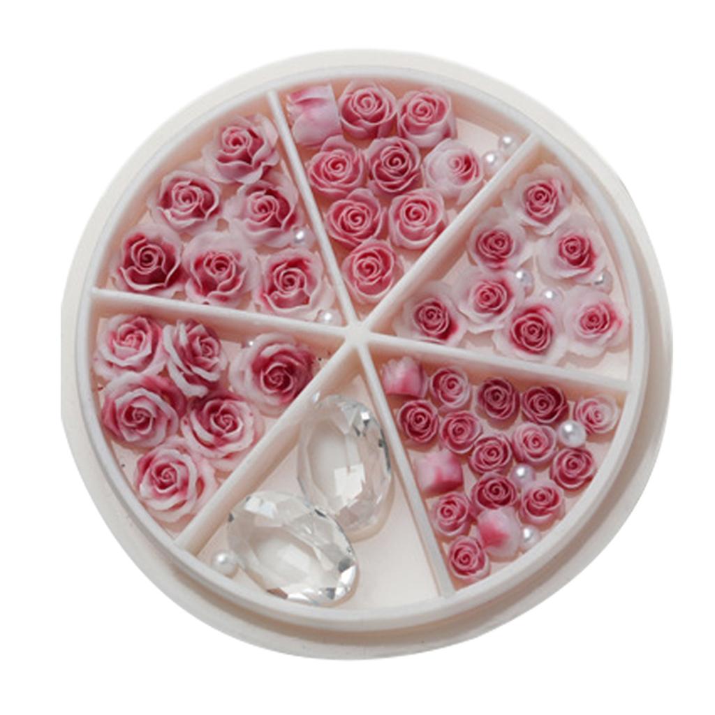 Rose Flowers Nail Charms 3D Flowers Nail Art Charms Round Pearls Nail Charms DIY Nail Art Supplies Manicure Accessories