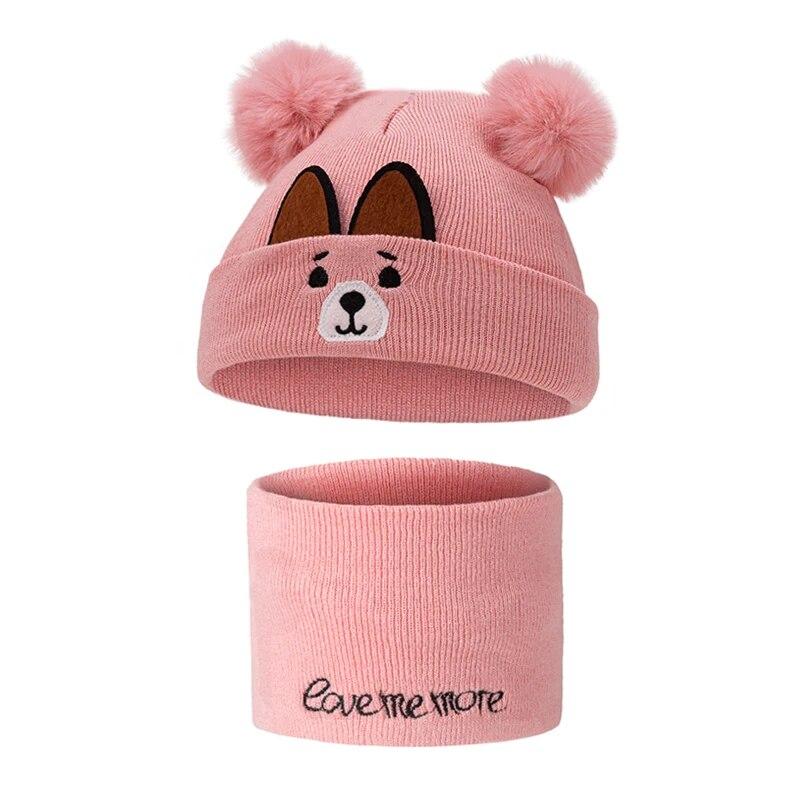 2pcs Newborn Hat Scarf Winter Boys Girls Cute Pompom Knitted Beanie Outdoor Warm Accessories 0-3Years