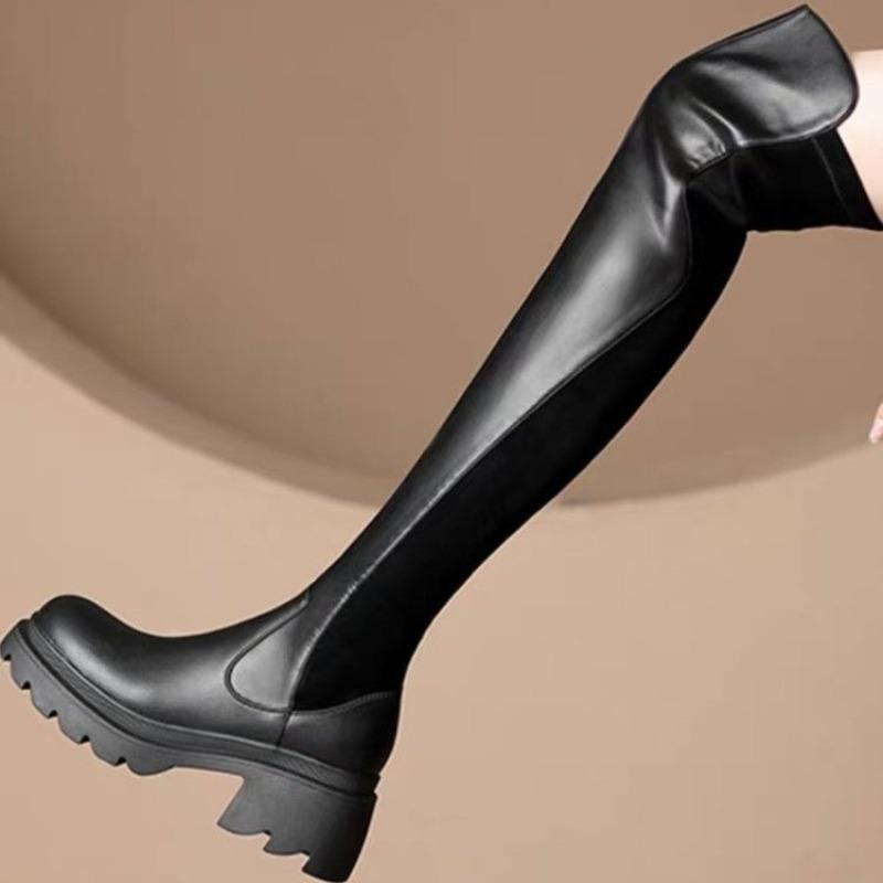 High Boots Autumn New Round Toe Sleeve Platform Block Heel Fashion Over-the-Knee Boots