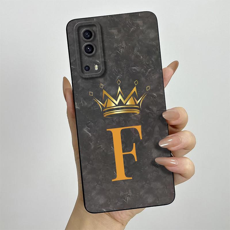 For Vivo Y72 5G Case Vivo Y52 5G Phone Case V2041 V2053 Fashion Crown Letters Full Package Matte Anti Drop Soft Protective Cover