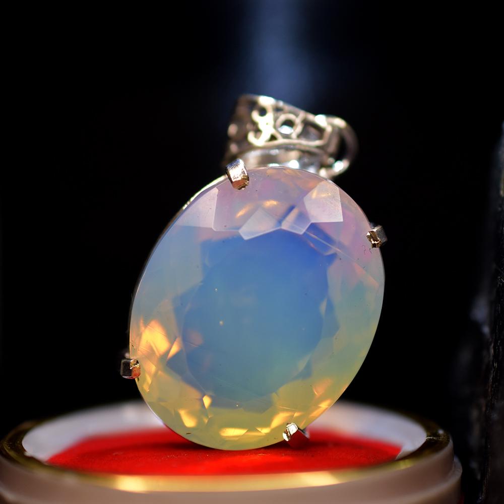 Lab-Created Opal Pendant 925 Sterling Silver Oval Cut 73.65 ct Gems October Birthday Birthstone
