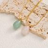 Vnox Elegant Natural Pink Quartz Green Aventurine Pendant Necklaces for Women, Waterdrop Gemstone Snake Chain Party Jewelry Gift