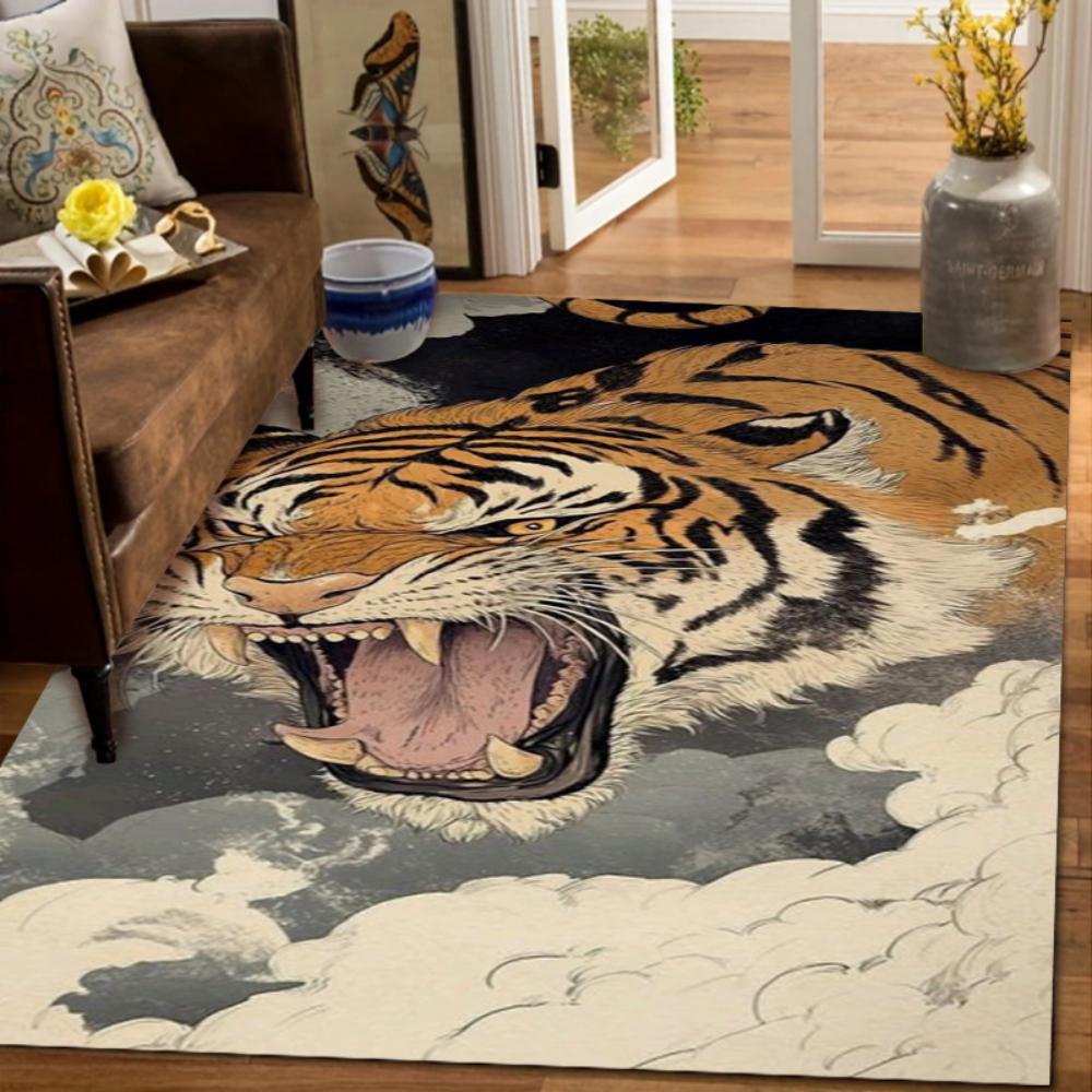 Modern Tiger Non-Slip Area Rug Machine Washable Carpet for Living Room Bedroom Home Decor Soft Floor Mat Floor Covering