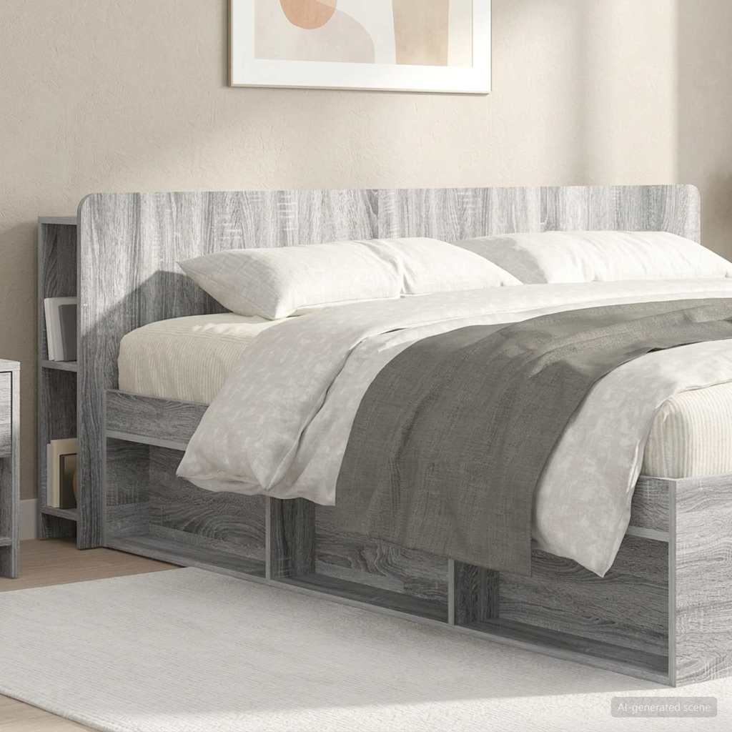 Headboard Cabinet with Storage Grey Sonoma Wood Material