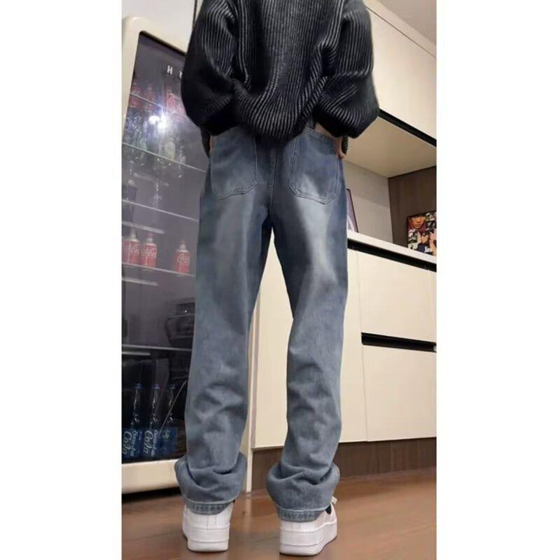 Men'S Retro Washed Vintage Wide Leg Jeans, Men'S Loose Straight Leg Casual Versatile Vibe Hanging Long Pants