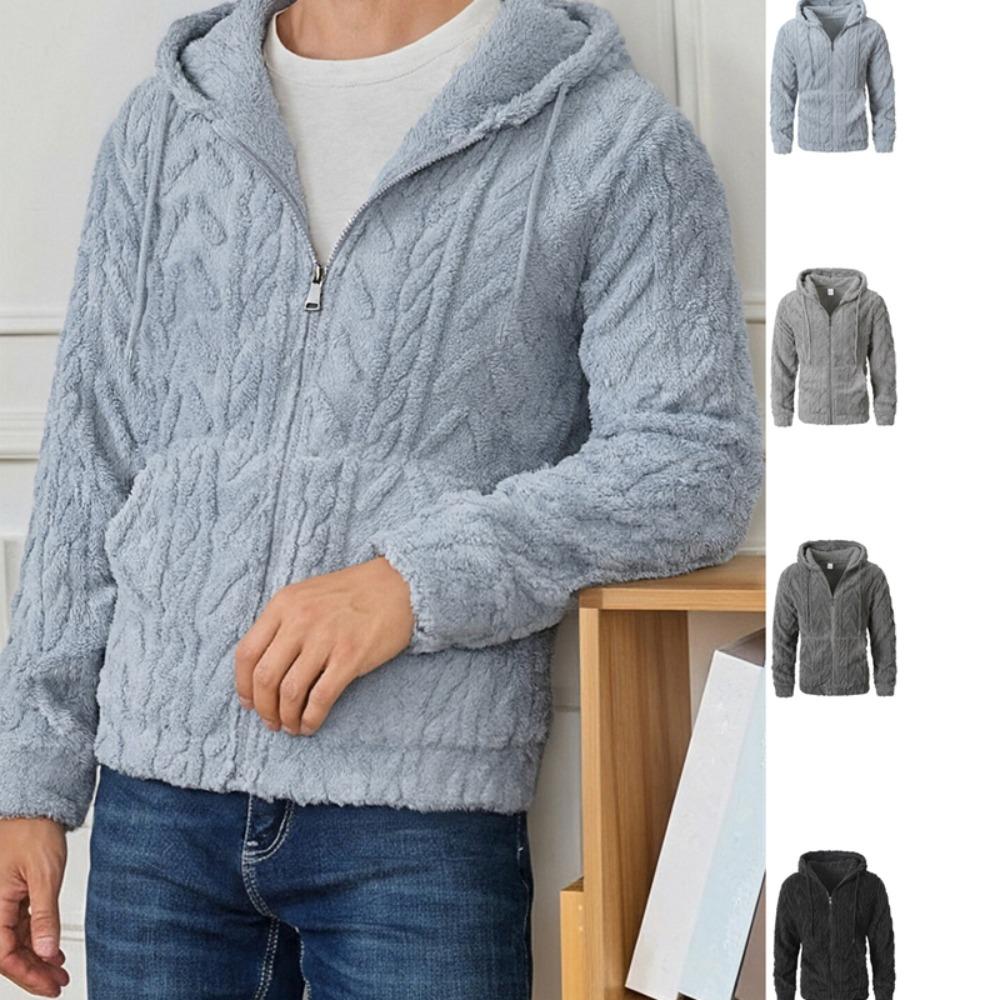 Mens Elegant Leisure Casual Plush Hooded Jacket European Style 2025 Winter Classic Basic Tops Outerwear Men Slim Comfy Jackets