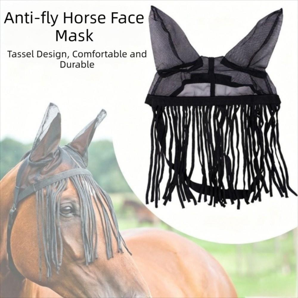 With Tassels Fly Protector Mask Breathable Mesh Horse Fly Cover Equine Mask Outdoor Grazing