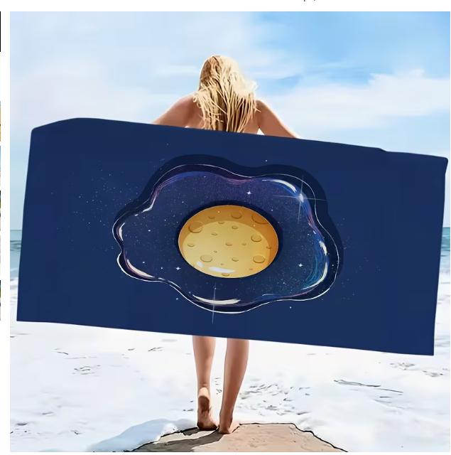 Creative Fried Egg Moon Beach Towel, Microfiber Large Sand Free Quick Dry, Soft Absorbent, for Summer Pool & Beach Bath Towel