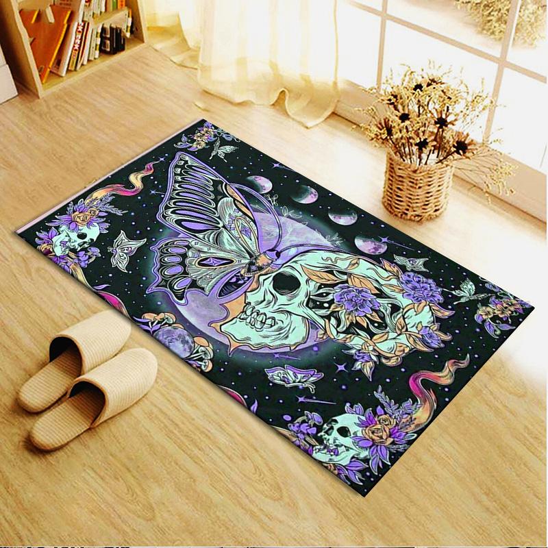Skull and Butterfly Carpet Rug for Living Room Bedroom Home Sofa Decoration,Kids play Non-slip Floor Mat