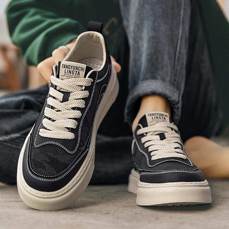 Men's Low-Top Canvas Shoes: Breathable, Anti-Odor, Non-Slip, Height-Increasing Casual Black Sneakers for Summer