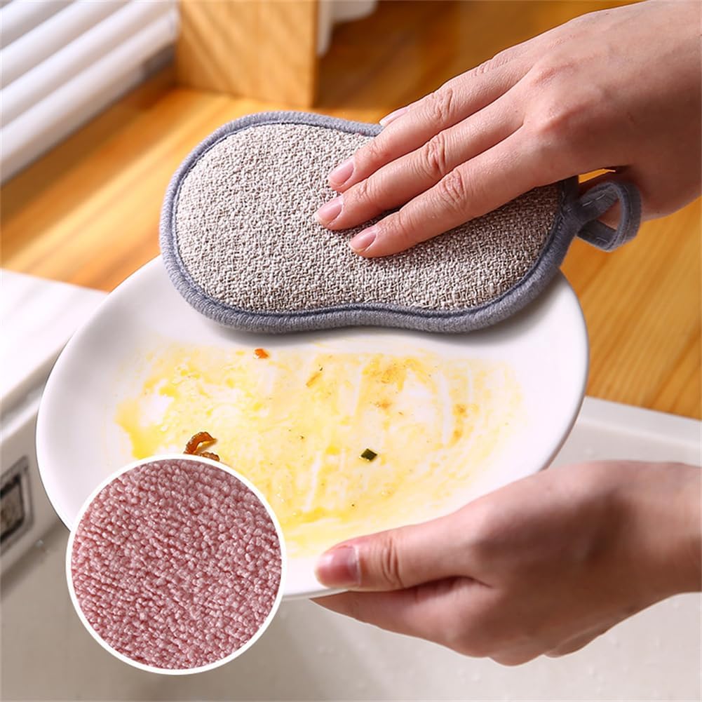 4 Pack Dish Sponge for Washing Dishes Cleaning Kitchen, All-Purpose, Non Scratch, Rough Scrubbers Side for Non-Stick Cookware, Soft Microfiber Scrub