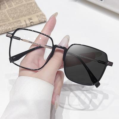 Photochromic Anti Radiation Large Frame Glasses Shades for Woman Man Transition Eyeglasses Korean Replaceable Lens Women