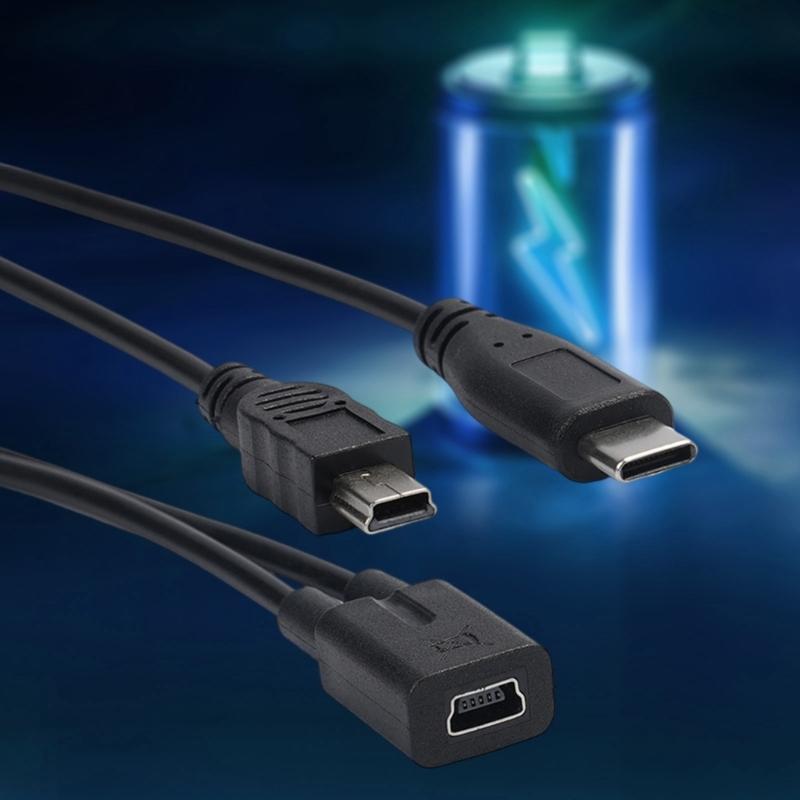 25cm Mini USB 5P Female To Type C Male With Mini USB 5P Male Charging Cable Cord For Phones And Tablets Various Devices