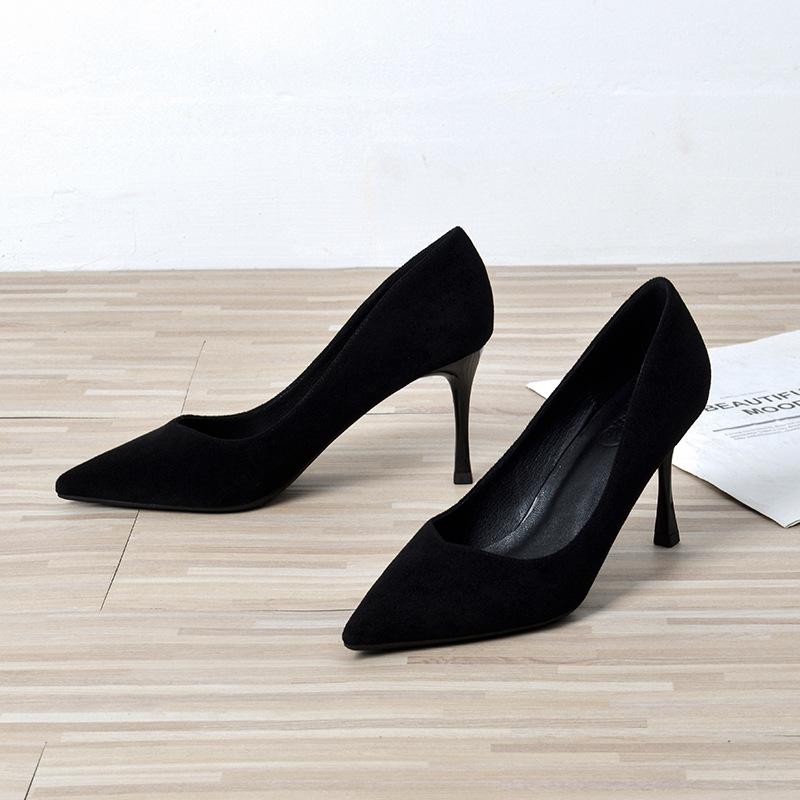 Business Professional High Heels Women's Pointed Head Suede Stiletto Single Shoes 2025 Autumn and Winter New Black Work Shoes Commute