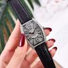 Voll Diamant Digitales Zifferblatt Mode Damen Armbanduhr Weinfass Lederarmband Studenten Trend Uhr
