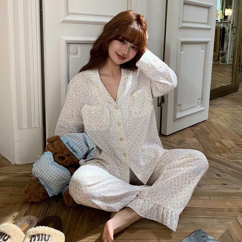 New Cotton Double-layer Yarn Pajamas Women's Spring and Autumn Large-size Cartoon Printing Loose Fashion Long-sleeved Loungewear Set