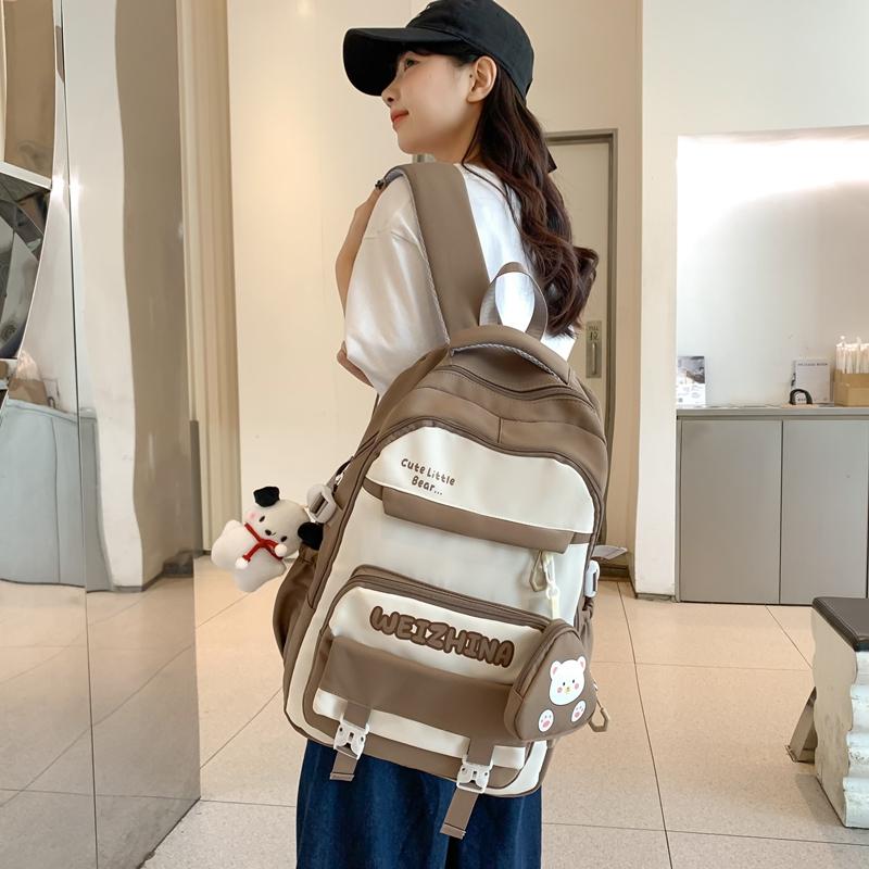 Student Schoolbag Color Block Women's Large Capacity Lightweight Backpack Middle School Student Backpack with Coin Purse