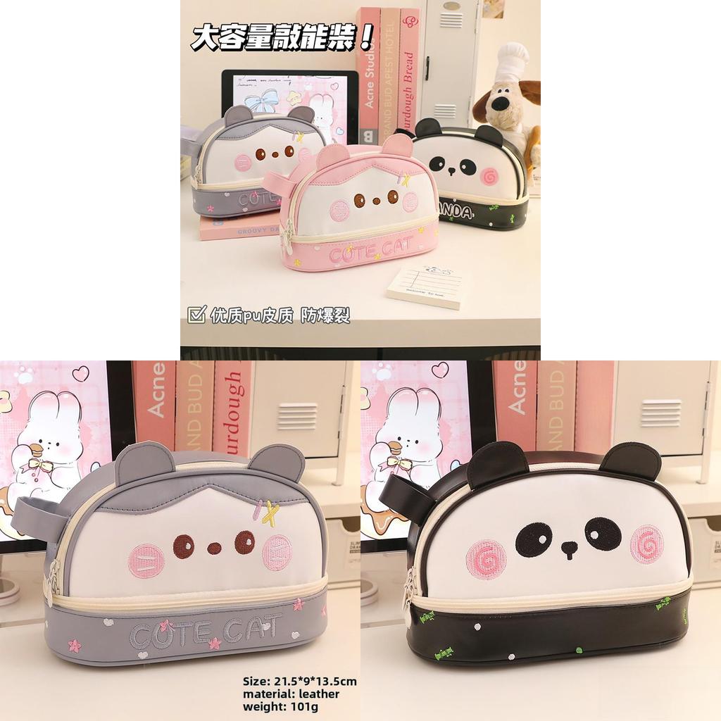 Panda Pu Pen Case With Large Capacity For Students And Office Supplies
