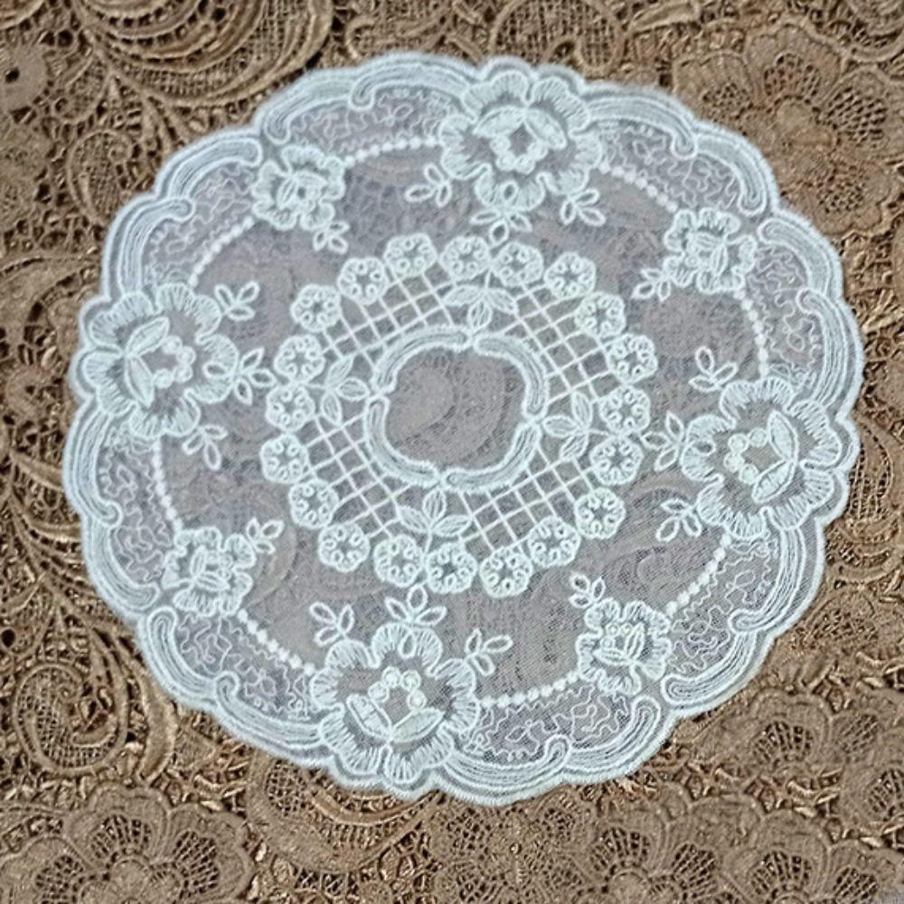 Embroidery Flower Lace Embroidery Placemat Round Cup Mat Doily Coaster Table Decor