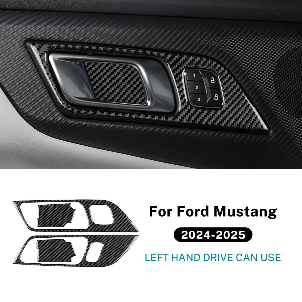 For Ford Mustang GT Dark Horse EcoBoost 2024 2025 2026 LHD RHD Real Soft Carbon Fiber Sticker Car Door Inner Handle Frame Trim