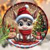 Christmas Cute Donkey Merry Christmas Round Wooden Hanging Sign, 2D Flat Printed Wall Door Ornament, Xmas Home Porch Holiday Decor Gift