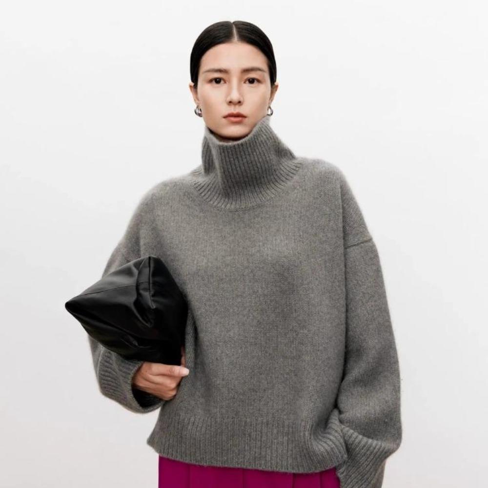 

Утолщенный свитер с высоким воротом из чистого кашемира, женский свободный свитер с ленивым силуэтом, европейская мода, популярные товары, топы S серый