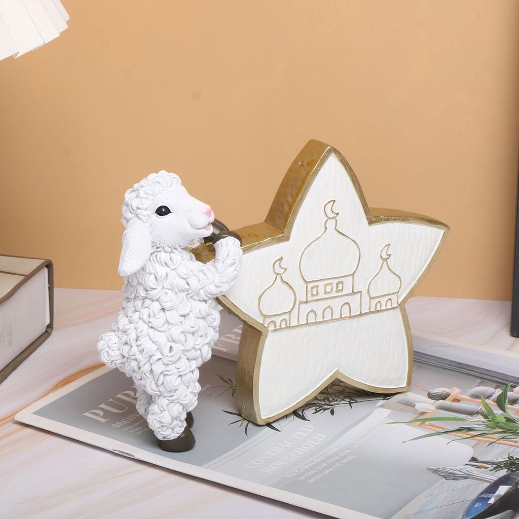 1pc, Adorable Ramadan Lamb Decoration - Unique Resin Desktop Figurine with Creative Design, Durable Construction, and Compact Si