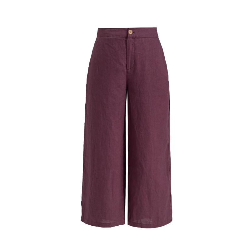 Xin Ge Purple Loose Wide Trouser Legs Women'S Summer Tencel New High Waist Drape Casual Eight-Point Linen Pants