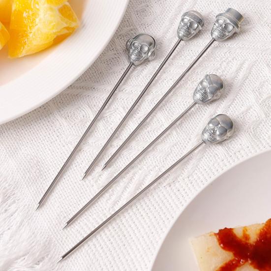 Skull Cocktail Picks Reusable Olive Skewers Martini Garnish Sticks Stainless Steel Toothpicks for Drinks Appetizers Bar