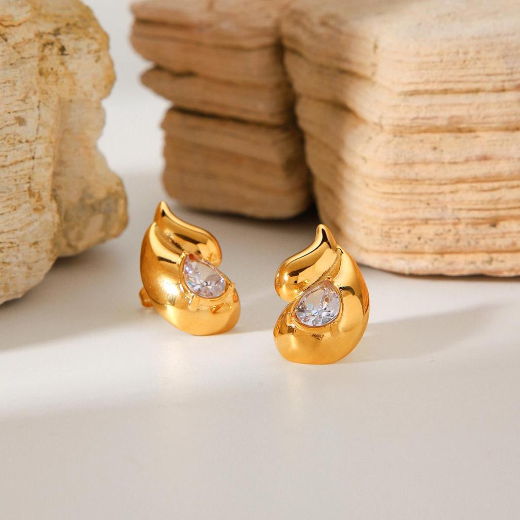 European & American Double Water Drop Stainless Steel Earrings – Celebrity Style Light Luxury Diamond Titanium Earrings