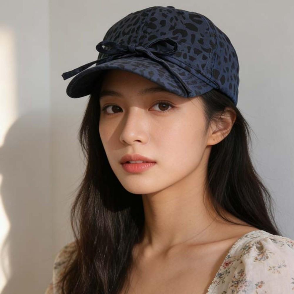Adjustable Leopard Print Bow Baseball Cap Sunshade American Style Casquette Y2K Peaked Hat Sports