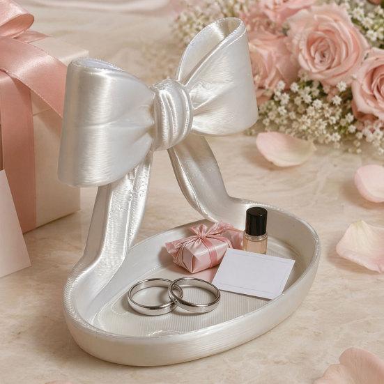 3D Printed Bow Jewelry Organizer Tray, Decorative Ribbon Bow Ring Holder for Rings Earrings Necklace, Vanity Storage Dish for Dresser, Desk, Vanity