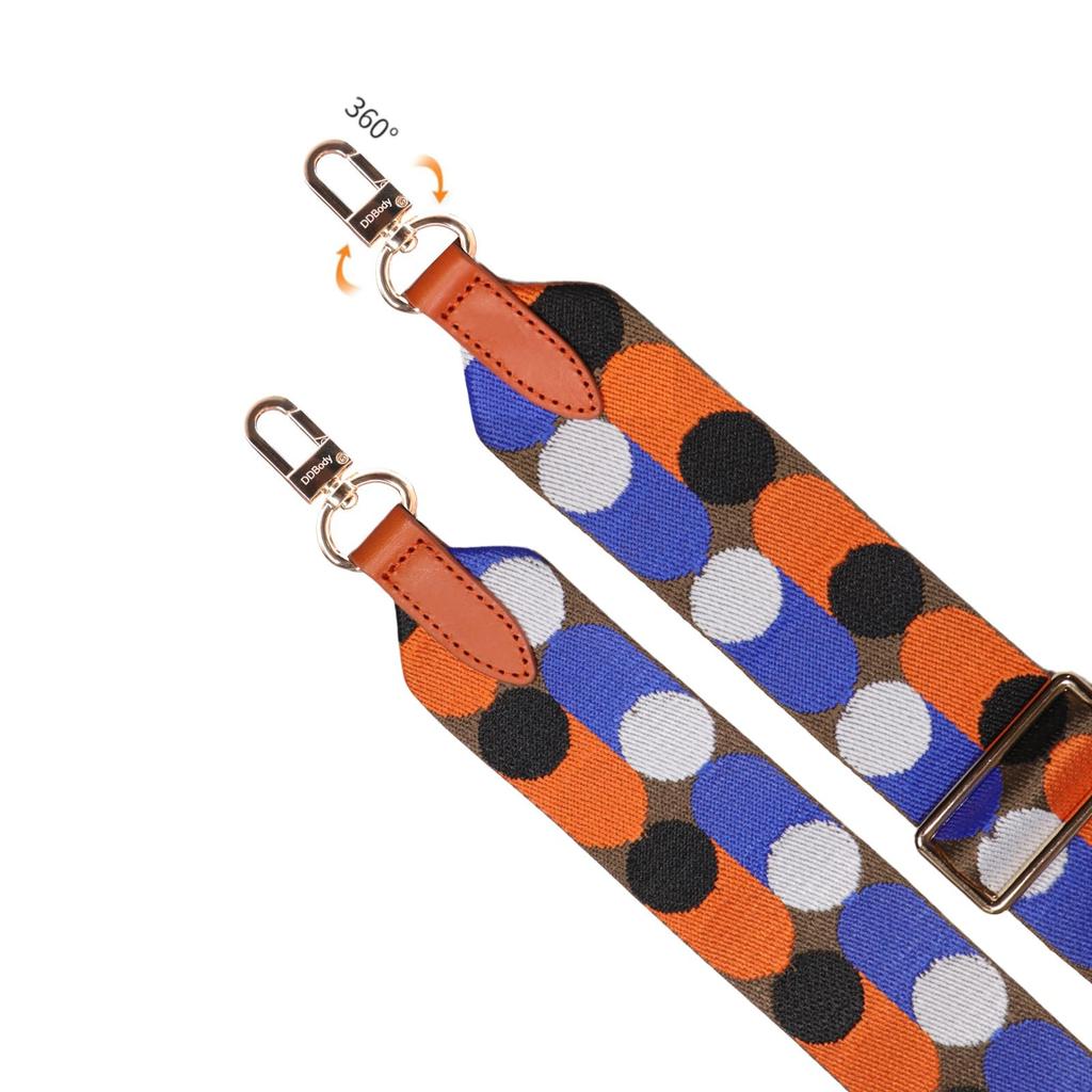 [DDBody] Genuine Leather Shoulder Strap, Single Shoulder Strap for Bags, Embroidered, Thick, Stylish, Original Design for Women (OrangeBlue Polka