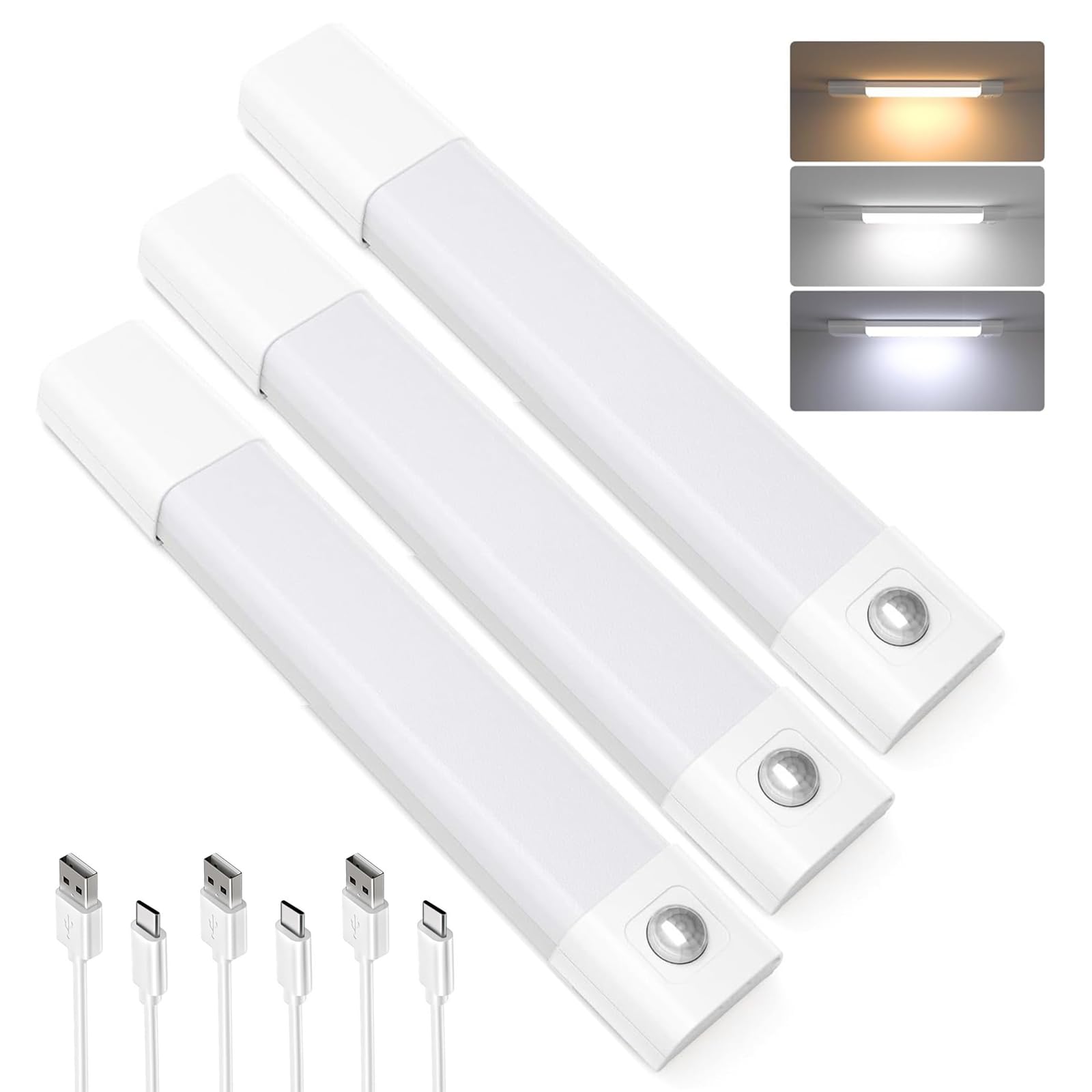 

KEEBRIGHT Indoor Sensor Light, Rechargeable, 20cm, Magnetic, for Closets, Stairs, Entryways, Hallways, and Kitchens, 3 Color Adjustments, Stepless