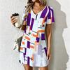 Zomer Mode Dames V-hals Korte Mouw Abstract Patroon Gedrukt Jurk Sexy Korte Rok Jurken