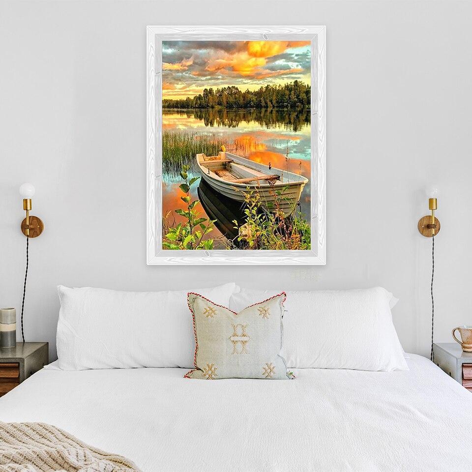 New 5D DIY Diamond Painting Beach Boat Diamond Embroidery Sea View Cross Stitch Full Round Drill Crafts Home Decor Gift