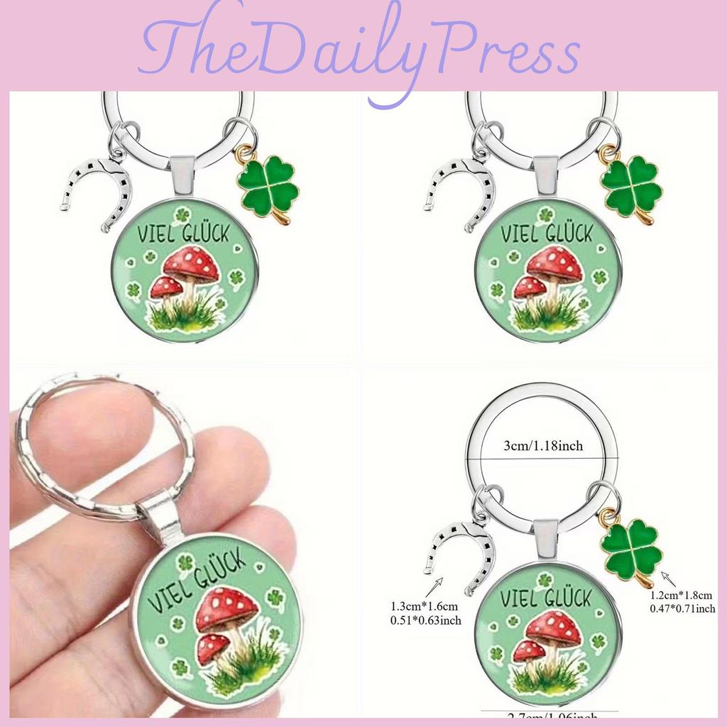 Four Leaf Clover And Mushroom Keychain Cute Pendant For Holiday Gift Event