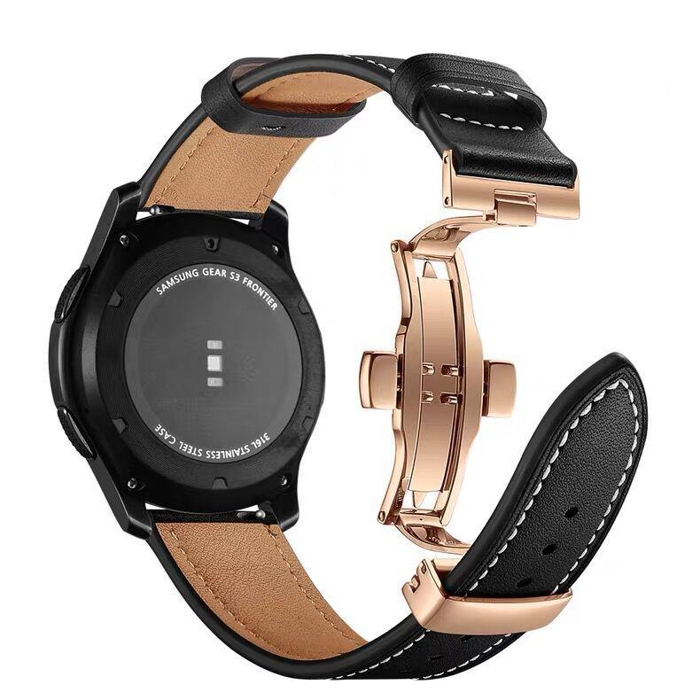 Echtes Leder Armband mit Schmetterlingsverschluss für Samsung/Huawei Uhr - Universell 20mm/22mm