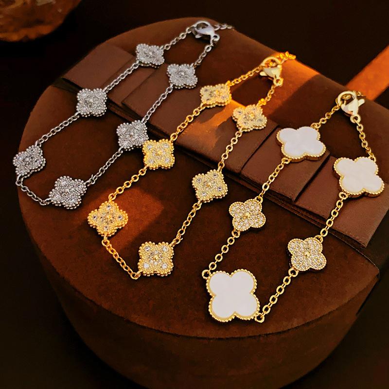 Zircon Mother-of-pearl Four-leaf Clover Bracelet, Simple and Versatile Bracelet, Light Luxury High-end Jewelry for Women