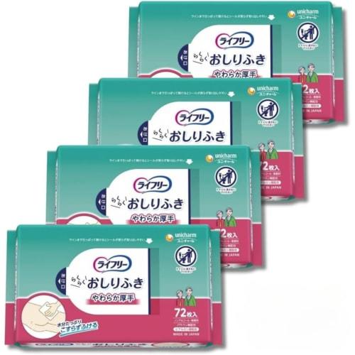 Lifree Adult Wet Wipes, No-Rubbing, 72 Wipes x 4 Packets, Total 288 Wipes