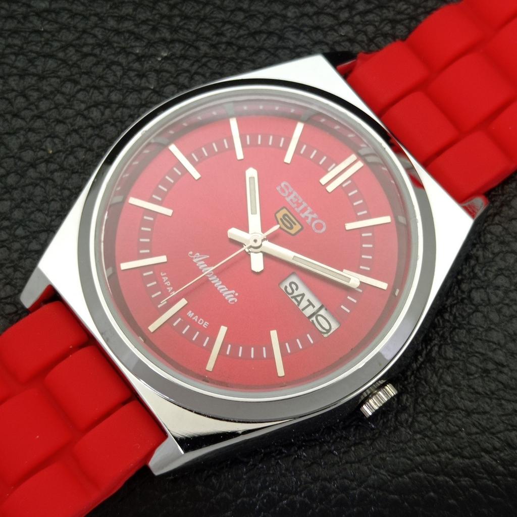 REFURBISHED VINTAGE SEIKO 5 AUTOMATIC 6309A JAPAN MENS RED DIAL WATCH a434692-2