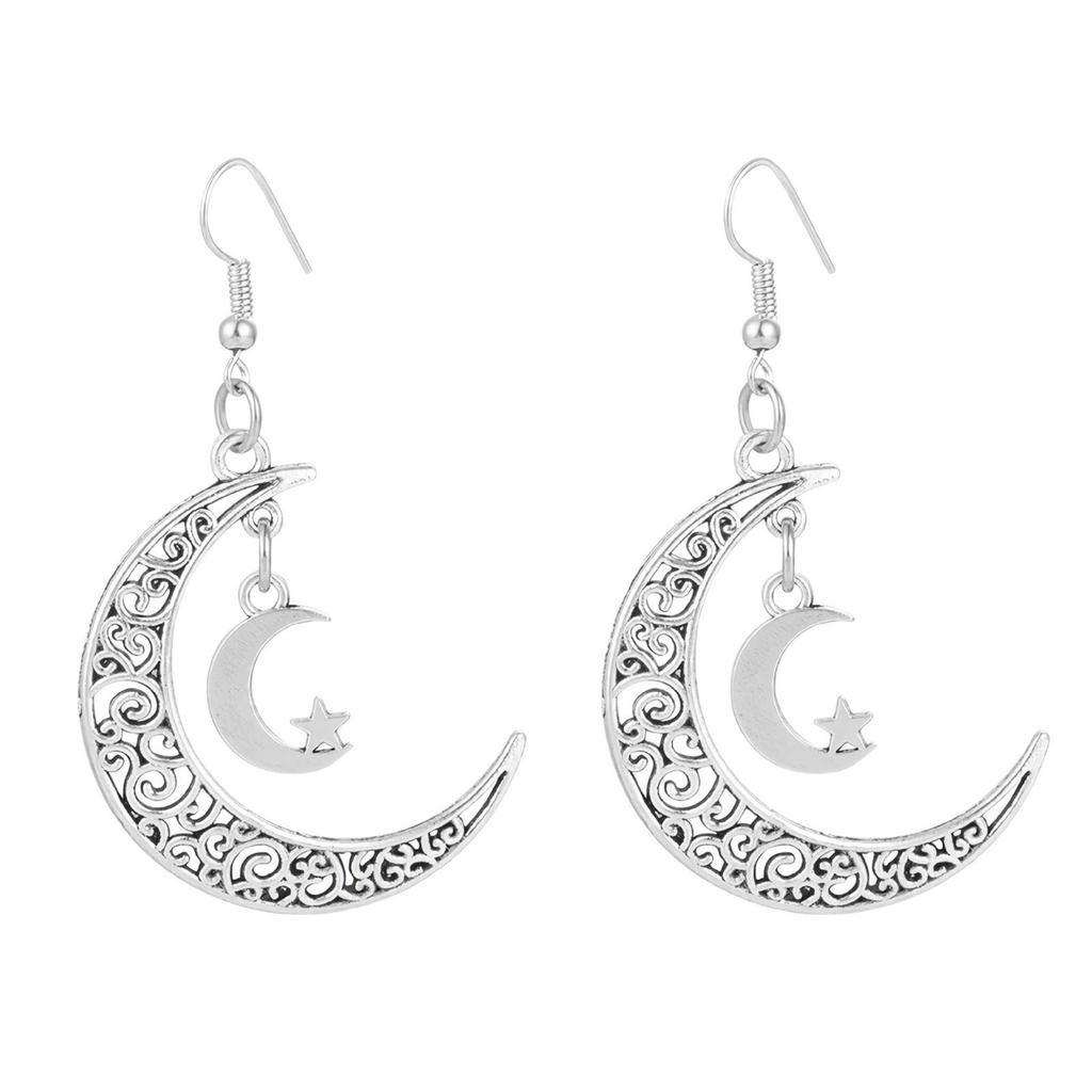 Trendy Retro Star and Moon Crescent Earrings for Women – Unique Hollow Design