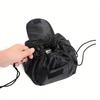 Glossy Black Large Drawstring Makeup Bag, High-Quality Portable Travel Cosmetic Organizer for Women