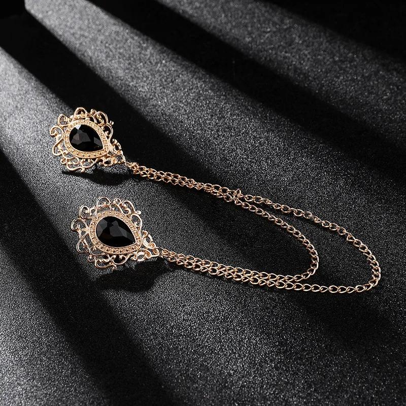 New Vintage Alloy Rhinestones Large Brooches Fashion Shawl Tassel Chain Lapel Pin Shirt Suit Jewelry for Men Wedding Accessories