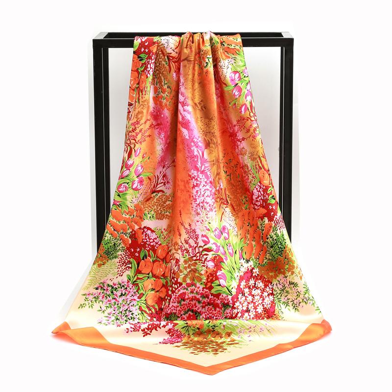 New Silk Square Scarf Women Designer Floral Print Satin Scarves for Lady Foulard Bandana Scarfs Female Neckerchief 90cm Hijab