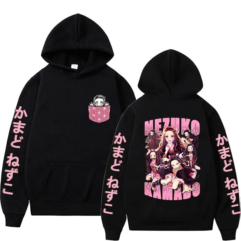 New Anime Kamado Nezuko Print Hoodies Women Causal Tops Unisex Harajuku Black Long Sleeve Sweatshirts