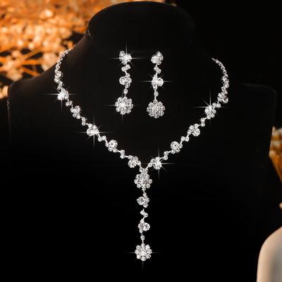 Korean Style Sparkling Rhinestone Bridal Necklace & Earrings Set