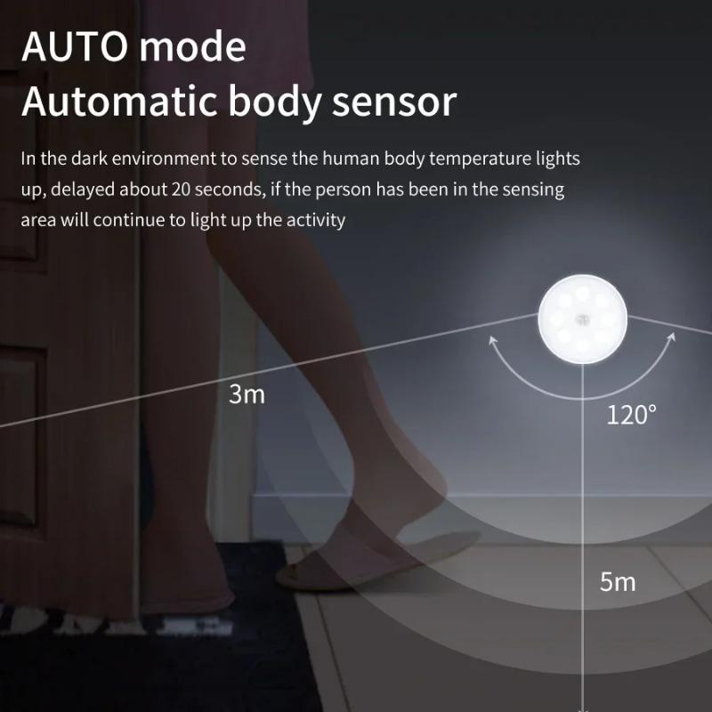 LED Noční světlo se senzorem pohybu Dobíjecí noční lampička USB Pro kuchyňskou skříň Šatní skříň Schodiště Bezdrátové LED Světlo do skříně