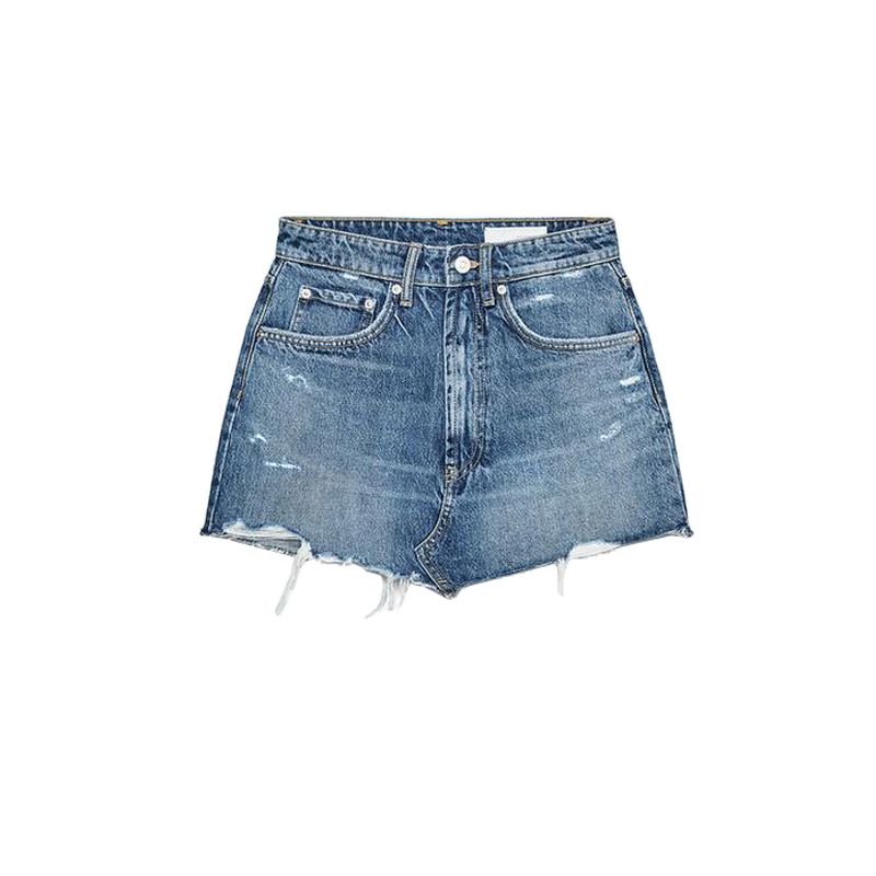 

Spring and Summer New Women s Clothing French Simplicity Strap Decoration Cotton Ripped Denim Mid Waist Mini Skirt 8727090 Sea Blue L