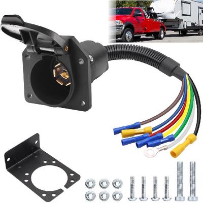 7 Pin Trailer Plug,7 Way RV Trailer Light Connector Socket, 7 Prong Trailer Plug Wiring Harness Adapter Quick Converter With Mounting Bracket,For